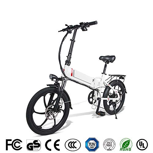 Vélos électriques : LCPP 20 inch Vélo Pliant Électrique Batterie Lithium Portable 48V10.4AH / 350W / Alliage D'aluminium Roue Jointes, Blanc