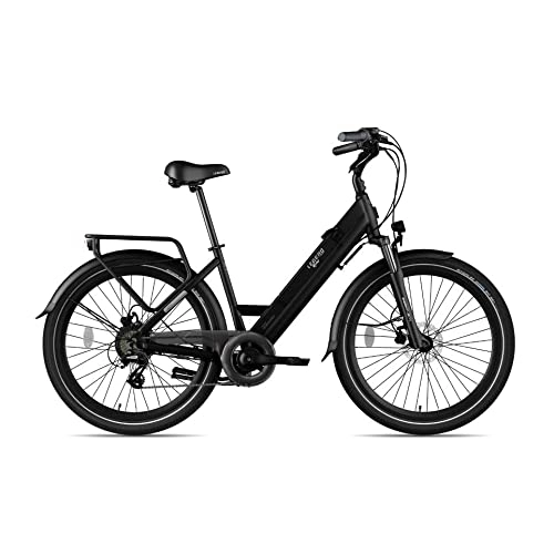 Vélos électriques : Legend Milano Vélo Électrique Ville Smart eBike Roues de 26 Pouces, Freins Disque Hydraulique, Batterie 36V 10.4Ah Sanyo-Panasonic (374.4Wh), Noir Onyx