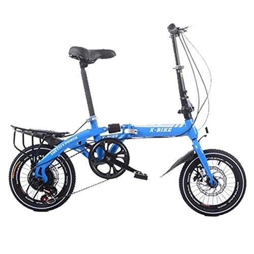 Vélos électriques : LETFF Vélo Pliant Adulte 16 Pouces Mâle Et Femelle Étudiant À Vitesse Variable Double Disque Frein Pliant Vélo, Blue