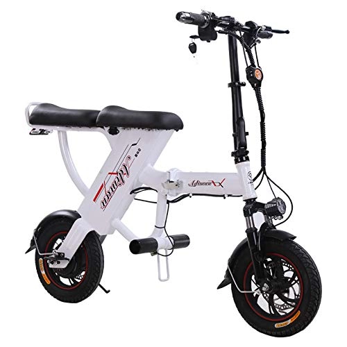 Vélos électriques : LHLCG Mini vlo lectrique Portable - Vlo lectrique Pliable avec tlcommande, Support de tlphone Portable et Affichage lectronique, White, 25Ah
