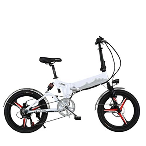 Vélos électriques : LILIJIA 20"e-Bike 48v 10ah Batterie Au Lithium Grande Capacité 7 Vitesses Vélos électriques pour Adultes Cadre Léger Réglable en Alliage Magnésium E-Bike pour Le Cyclisme, Blanc