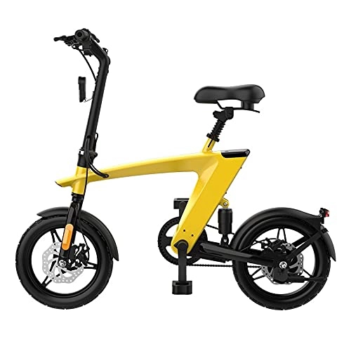 Vélos électriques : LiuWHweiXunDa Vélo électrique Pliant, vélo électrique Adulte 35 km, vélo électrique 14 Pouces, vélo électrique étanche Mini feu arrière LED 250W, Freins à Double Disque (Color : Yellow)