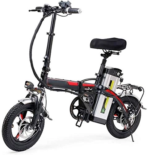 Vélos électriques : LPKK Portable Pliant vélo électrique, Batterie Amovible électrique Ebike Deux Freins à Disque Vélo 14inch Vélo électrique Mini Adult ebike 0814 (Color : Black)