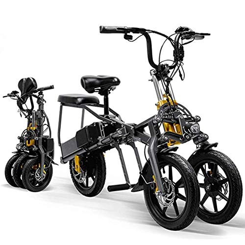 Vélos électriques : LTLSF Mini-Tricycle lectrique Pliant, 2 Batteries 48V 350W Adulte Vlo lectrique Parent-Enfant, Vlo lectrique Portable, 60-80Km Unisexe
