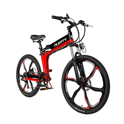 Vélos électriques : LYRWISHJD 21 Vitesses Adulte Vélo Électrique Pliant Électrique VTT avec Léger en Alliage De Magnésium 6 Spokes Intégré Roues Surdimensionnées Suspension Avant E-Bike (Color : Black)