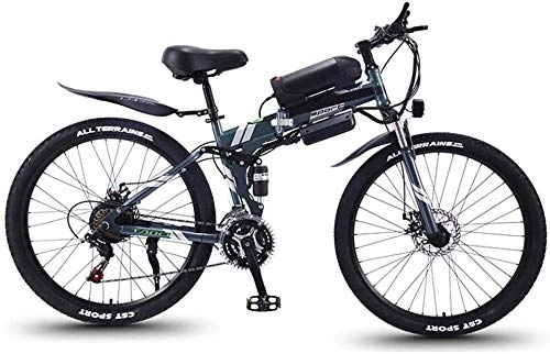 Vélos électriques : LZMX Vélos électriques pliants, 26 Montagne vélos électriques avec 350W Moteurs électriques, vélos de Ville Banlieue Acier de Carbone à Double Disque, vélos d'exercice vélo Adultes (Color : Gray)