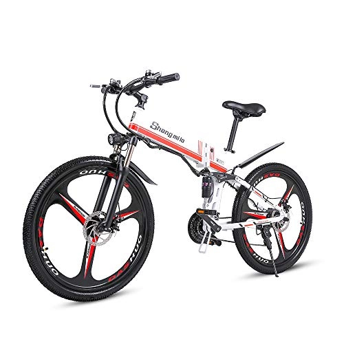 Vélos électriques : M80 Vélo électrique 250W EBike S-h-i-m-a-n-o 21 Portable Pliable pour Les déplacements et Les Loisirs Suspension arrière Avant Vélo Unisexe Pedal Assist (Blanc)