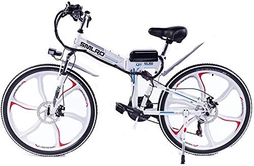 Vélos électriques : Macro électrique VTT Roue intégré, 350W 26 « » vélo électrique avec AC 36V 8AH / 15.10 AH Batterie au Lithium-ION pour Les Adultes, 21 Vitesses, Blanc, 48V10AH350W
