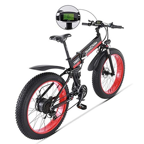 Vélos électriques : MEICHEN Neige 48V500W et Montagne bike26 « vélo Pliant 4, 0 Gros Pneu Lithium Batterie électrique cyclomoteur Cadre en Alliage d'aluminium, Red1000w
