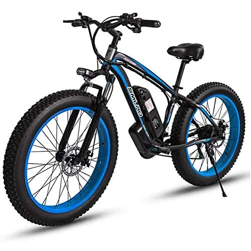 Vélos électriques : MIAOYO Vélo De Montagne Électrique De 26 Pouces pour Adulte, Alliage D'aluminium De Batterie Au Lithium De 48V 18, 5 Pouces Cadre 27 Vitesses Vélo Électrique De Neige Électrique, avec Écran LCD, Bleu
