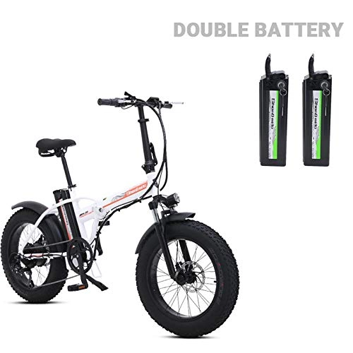 Vélos électriques : Minkui Vélo électrique 4.0 Fat Tire Beach Cruiser Booster vélo électrique Pliant 48V E-Bike-Blanc-Double Batterie