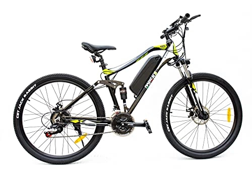 Vélos électriques : Mountain Bike Vélo électrique à double amortisseur, VTT 27, 5 Madics CD15, 250 W, 36 V, batterie Samsung noir vert