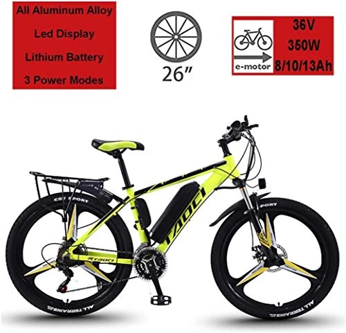 Vélos électriques : MRXW des vélos électriques pour Les Adultes, vélos en Alliage de magnésium eBikes Tout Terrain, 26 « 36V 350W 13Ah Batterie Lithium-ION Amovible Ebike Mountain Men, Jaune, 13Ah80Km