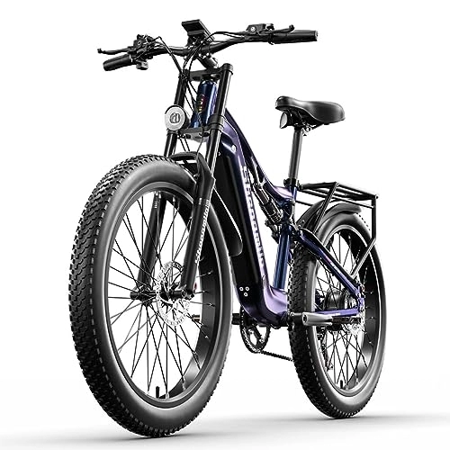 Vélos électriques : MX06 Step Thru Vélo électrique de montagne, batterie au lithium amovible 48 V x 17, 5 Ah, vélos électriques à suspension complète, freins à disque doubles pneus de 66 cm pour hommes et femmes (MX03)