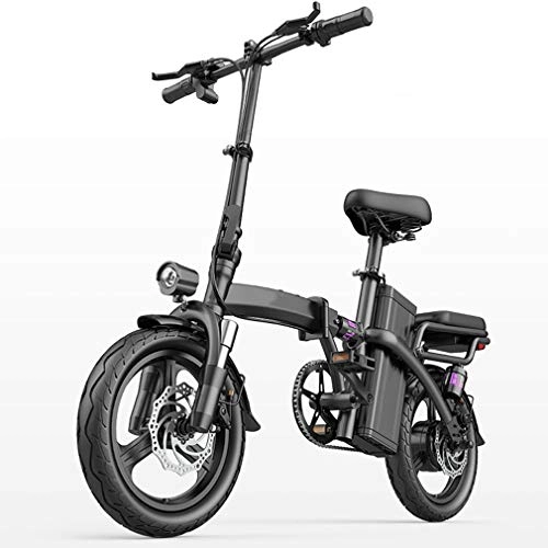 Vélos électriques : NYPB Vélo électrique 14 Pouces Repliable, Vélo Adulte Pliant Moteur 400W Cadre en Alliage D'aluminium Vitesse maximale 25 km / h Vélo de Route pour Vélo de Ville Adulte, Black b, 100KM