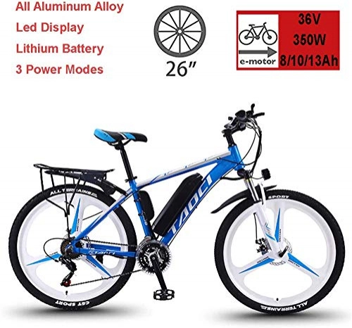 Vélos électriques : ONEBUYONE Dirt Bike électrique pour Adultes, 26" 36V 350W Alliage Tout Terrain Montagne Vélo électrique Amovible au Lithium-ION pour vélo extérieur Vélo Voyage, Bleu, 10AH