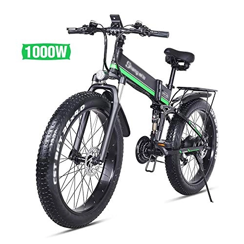 Vélos électriques : ONLYU Vélos Électriques Pliants, 26Inch 1000W 48V Électrique Mountain Bike 4.0 Fat Tire 21 Speed ​​E-Vélo Pédale Freins Assistés Batterie Au Lithium pour Adulte À Disque Hydraulique