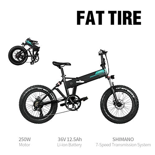 Vélos électriques : OUXI FIIDO M1 Electric MTB Foldable Bike, Mens Women City Mountain Bicycle Speed Boosts Up to 18.6mph, 20 inch E-Bike Adult Fat Tire 36V 12.5Ah Battery 250w Motor Shock Absorber for Snow Beach Gravel
