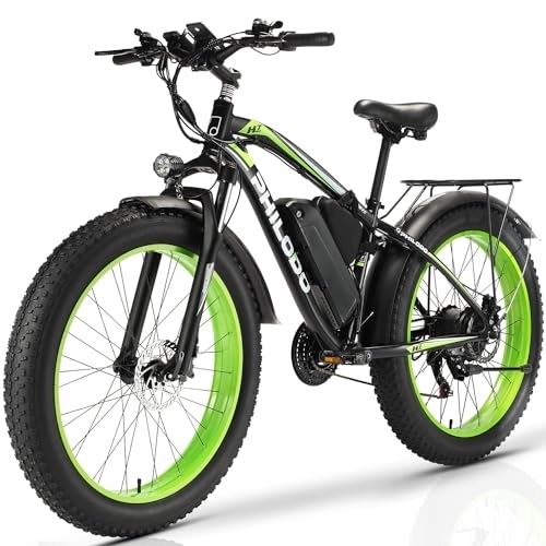Vélos électriques : PHILODO Vélo électrique pour Adultes, 26 * 4 inch Fat Tire 48V 17.5Ah Batterie Amovible autonomie 50KM-70KM vélos électriques, 21 Vitesses, Suspension Avant, Frein à Disque hydraulique