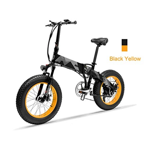 Vélos électriques : Pliable pour Vélo Électrique, Puissant Moteur 400W Batterie 48V 10.4AH / 12.8AH Li-ION Vélo Électrique Plage Neige Vélo Ebike 7 Vitesses Adulte Unisexe, Black Yellow, 48V 12.8AH