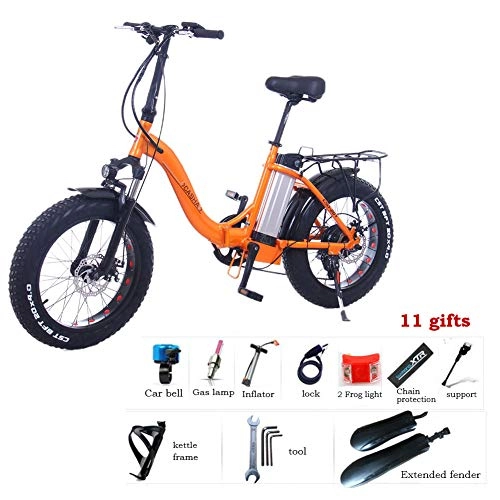 Vélos électriques : Pliant Vélo Électrique de Montagne E-vélo Fat Snow Bike 4.0 VTT de 20 Pouces Batterie au Lithium Détachable 48V 12Ah Shimano 7V Tableau de Bord LCD Freins a Disque Intelligent vélo électrique, Orange