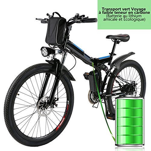 Vélos électriques : Profun Vélo de Montagne électrique 27.5 / 26 / 20 Pouces 350W / 250W avec Shimano 24 / 21 / 7 Vitesse E-VTT avec Batterie au Lithium Amovible 36 V 10.4Ah / 36V 8Ah pour Hommes Femmes (26'' Noir Pliable)
