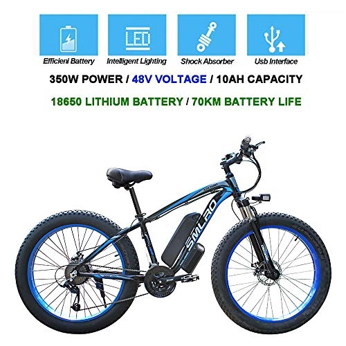 Vélos électriques : QDWRF Fat Vélo de Montagne électrique, 26 Pouces électrique vélo de Montagne 4.0 Fat Tire Neige Bike 350W Fort Puissance 48V Batterie Lithium, 21 Vitesses, Jusqu’à 35km / h D
