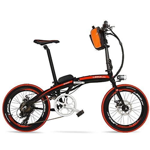 Vélos électriques : QF600 grand vélo électrique pliant portable puissant de 20 pouces, vélo électrique d'assistance à la pédale à cadre en alliage d'aluminium, les deux freins à disque, Pedelec. (Noir rouge 48V 12Ah)