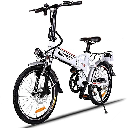 Vélos électriques : QLHQWE lectrique de vlo de Montagne, 26 Pouces Pliant E-Bike avec des Super-lgers en Alliage de magnsium 6 Spokes Roue intgre, Premium Suspension Avant et Shimano 21 Vitesses Vitesse