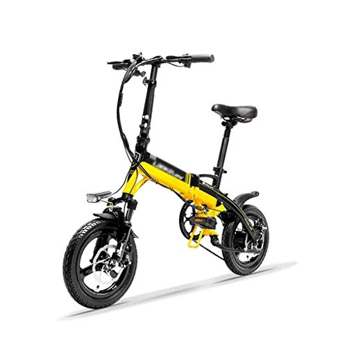 Vélos électriques : qx Scooter A6 Mini Vélo Pliant Portable, Vélo Électrique 14 Pouces, Moteur 36V 350W, Jante En Alliage de Magnésium, Fourche À Suspension, Noir Jaune