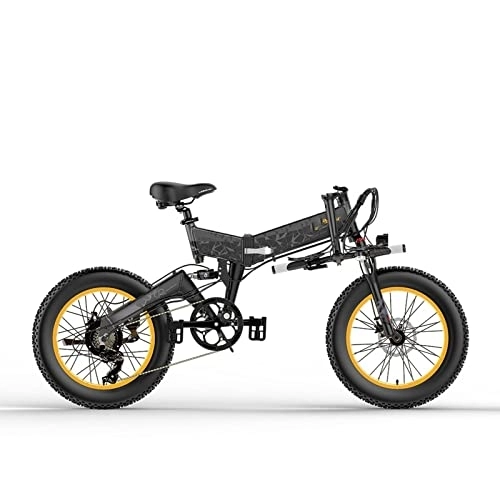 Vélos électriques : QYTEC zxc Vélo électrique pliable pour hommes, vélo de montagne pour hommes, vélo électrique de neige, vélo électrique de vélo électrique (couleur : jaune)