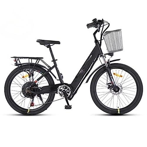 Vélos électriques : RASHIV Vélo électrique, véhicule électrique de Banlieue léger à 7 Vitesses, Instrument d'affichage, Moteur sans balais de 350 W, adapté à Une Hauteur de 140 à 175 cm (Black 32Ah)