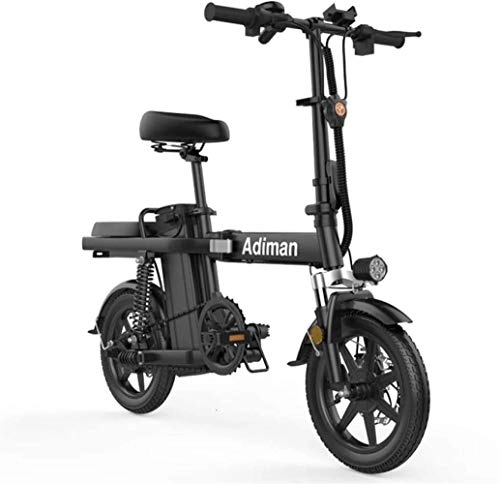Vélos électriques : REWD 14 Pouces Pliant 48V 8Ah Lithium vlo lectrique Lumire de Conduite Adulte Batterie Amovible en Alliage d'aluminium de Banlieue E-Bike (Color : Black)