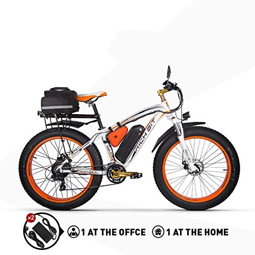Vélos électriques : Rich BIT RT022 VTT Vélo électrique Hybride Homme de Montagne 1000W 48V 17A Support de Charge USB LCD Intelligent & Gros Pneu 26x4.0 (Orange)
