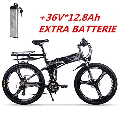 Vélos électriques : Rich BIT RT860 vélo électrique VTT 250W * 36V * 12.8Ah LG li-Batterie Smart ebike 26 Pouces VTT (Gray（ebike + Spare Battery)