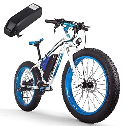 Vélos électriques : RICH BIT TOP-022 Vélo électrique, 26" Fat Tire E-Bike, Système de freinage à Double Disque VTT électrique pour Adulte, 48 V Batterie au Lithium Snow Mountain Bike, Shimano 21 Vitesses (17AH, Bleu)