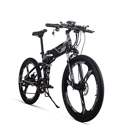 Vélos électriques : RICH BIT TOP-860 36V 12.8Ah Vélo de Ville à Suspension complète Vélo de Montagne Pliant électrique Pliant (Black)