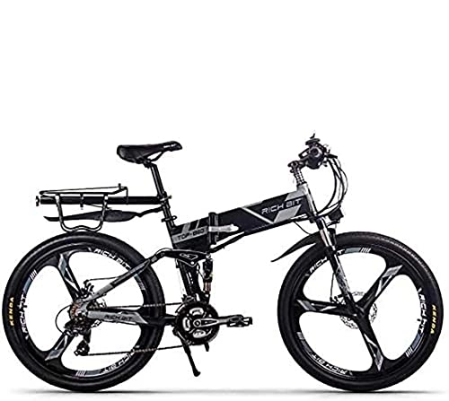Vélos électriques : Rich BIT TOP-860 36V 12.8Ah Vélo de Ville à Suspension complète Vélo de Montagne Pliant électrique Pliant (Black-Gray)
