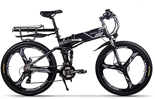 Vélos électriques : RICH BIT TOP-860 Vélos électriques Pliables, 26" Vélos électriques pour Adultes, 36V 12.8Ah Batterie Amovible, Homme Vélo électrique Tout-Terrain De Montagne, Femme Déplacement en Ville Ebike (Gris)