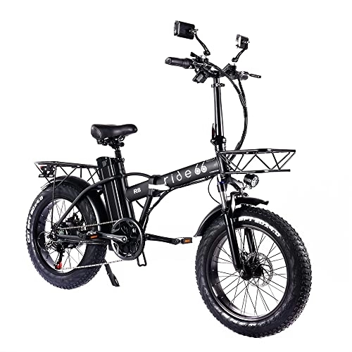 Vélos électriques : Ride66 R8 Folding Electric Bike Fat Tire Dual Mechanical Disc Brake Panier à provisions