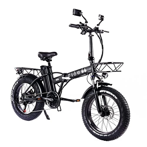 Vélos électriques : ride66 Vélo Électrique, 20' VTT Pliable Fat Bike Shimano 7 Vitesses Freins Double Disque de Ville Vélo pour Femme Homme Adulte Noir L