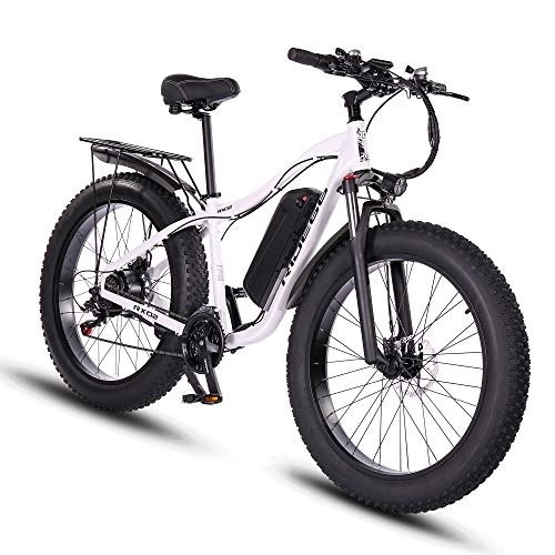 Vélos électriques : ride66 Vélo Électrique VTT Fat Bike 26 Pouces 48V 16Ah Batterie Ebike pour Homme Femme (Blanc) XL