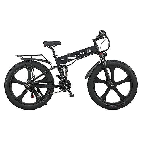 Vélos électriques : ride66 Vélo Électrique VTT Pliable Fat E-Bike 26 Pouces 21 Vitesses Double Batterie pour Homme Adulte (Noir) XL