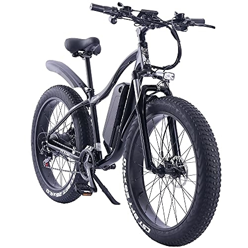 Vélos électriques : ride66 Vélos électriques VTT pour Homme et Femme, Fat Bike Electrique 26 Pouces Montagne Ebike (Black), Noir