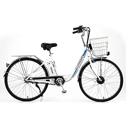 Vélos électriques : RSTJ-Sjef Vélo Électrique pour Adultes, Vélo De Ville Électrique 350 W avec Batterie Au Lithium Amovible 38 V, Vélo De Banlieue Électrique De 27 Pouces, Blanc
