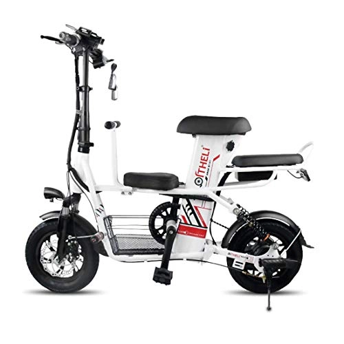 Vélos électriques : RZBB Vlo Pliant lectrique, Batterie Lithium Mle Et Voiture Batterie Adulte Femme Scooter Batterie Voyage Jusqu' 30 Km Blanc