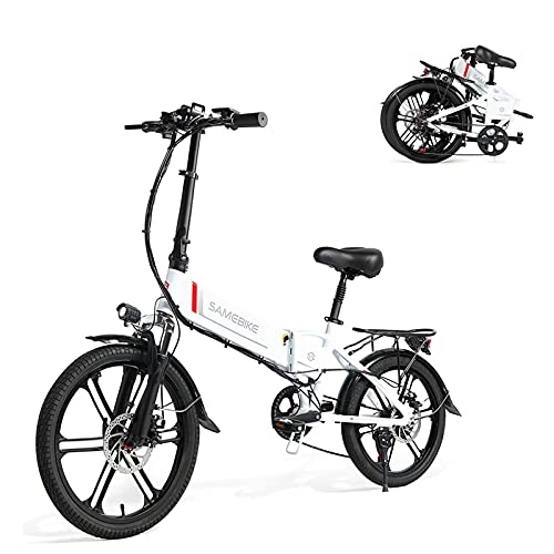 Vélos électriques : SAMEBIKE 20LVXD30-II Version de Mise à Niveau 350W 48V 10.4AH vélo électrique 20 Pouces Roue vélo électrique Pliant pour Adultes (Blanc)