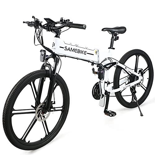 Vélos électriques : SAMEBIKE LO26-II Version Mise à Niveau vélos électriques 500W 48V 10AH 26 Pouces vélos de Montagne électriques pliants avec écran LCD Couleur pour Adultes (Blanc)