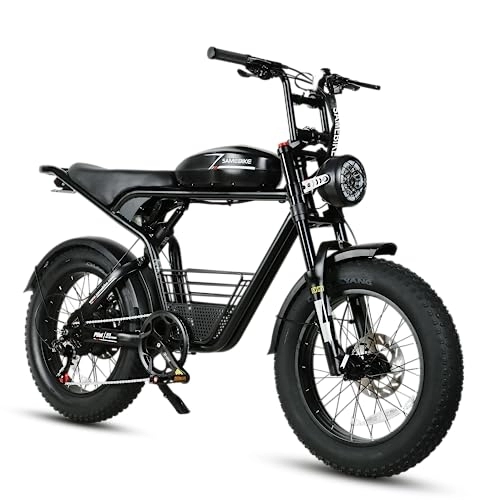 Vélos électriques : SAMEBIKE M20-I Velo Electrique 48V 16AH Moto électrique 20 x 4.0 Pouces Pneus 7 Vitesses Adultes Noir