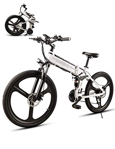 Vélos électriques : SAMEBIKE vlo de Montagne lectrique 26 Pouces Roue 350W 48V 10AH Pliant Ebike 21 Vitesses Jante en Alliage de magnsium pour Adultes (Blanc)
